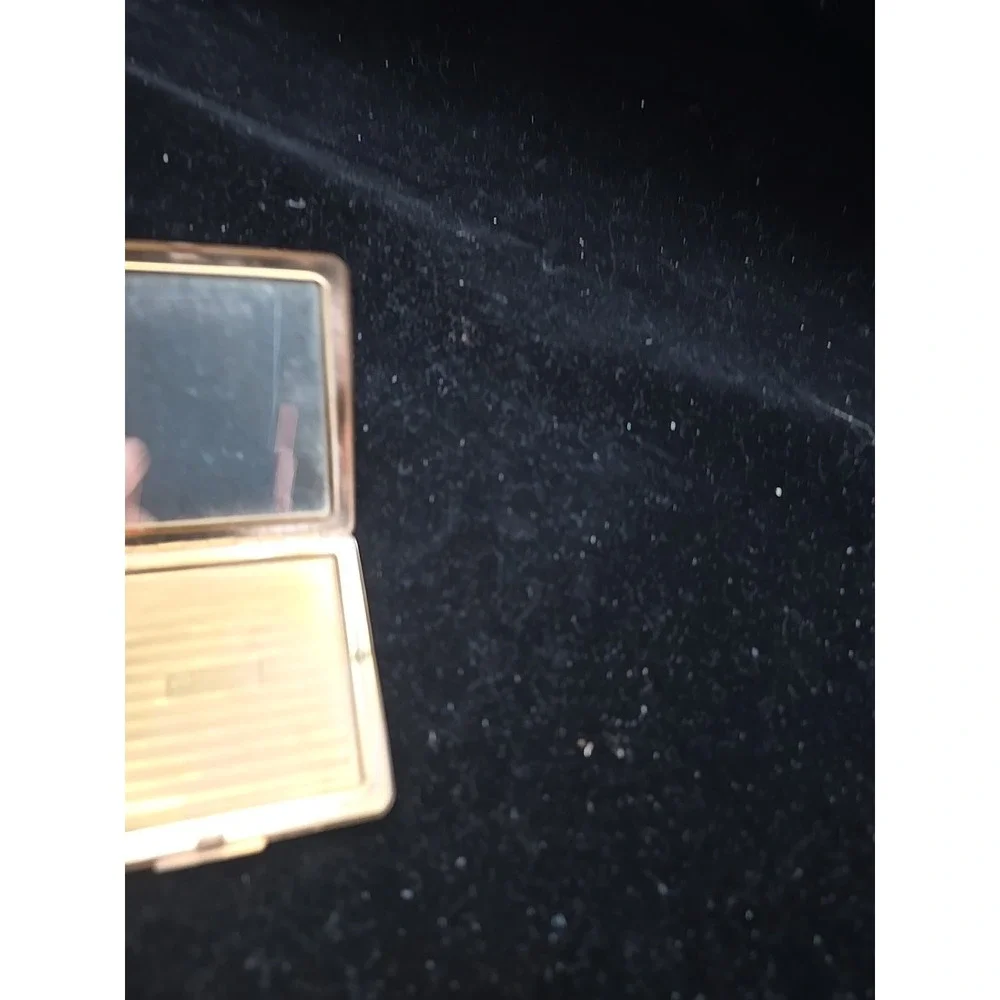 Vtg 1950s Elgin American Gold Tone Powder Compact Etched Top Case Square Brass